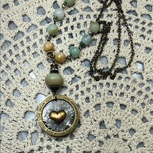 Gold and Silver Heart & Peruvian opal Pendant Necklace